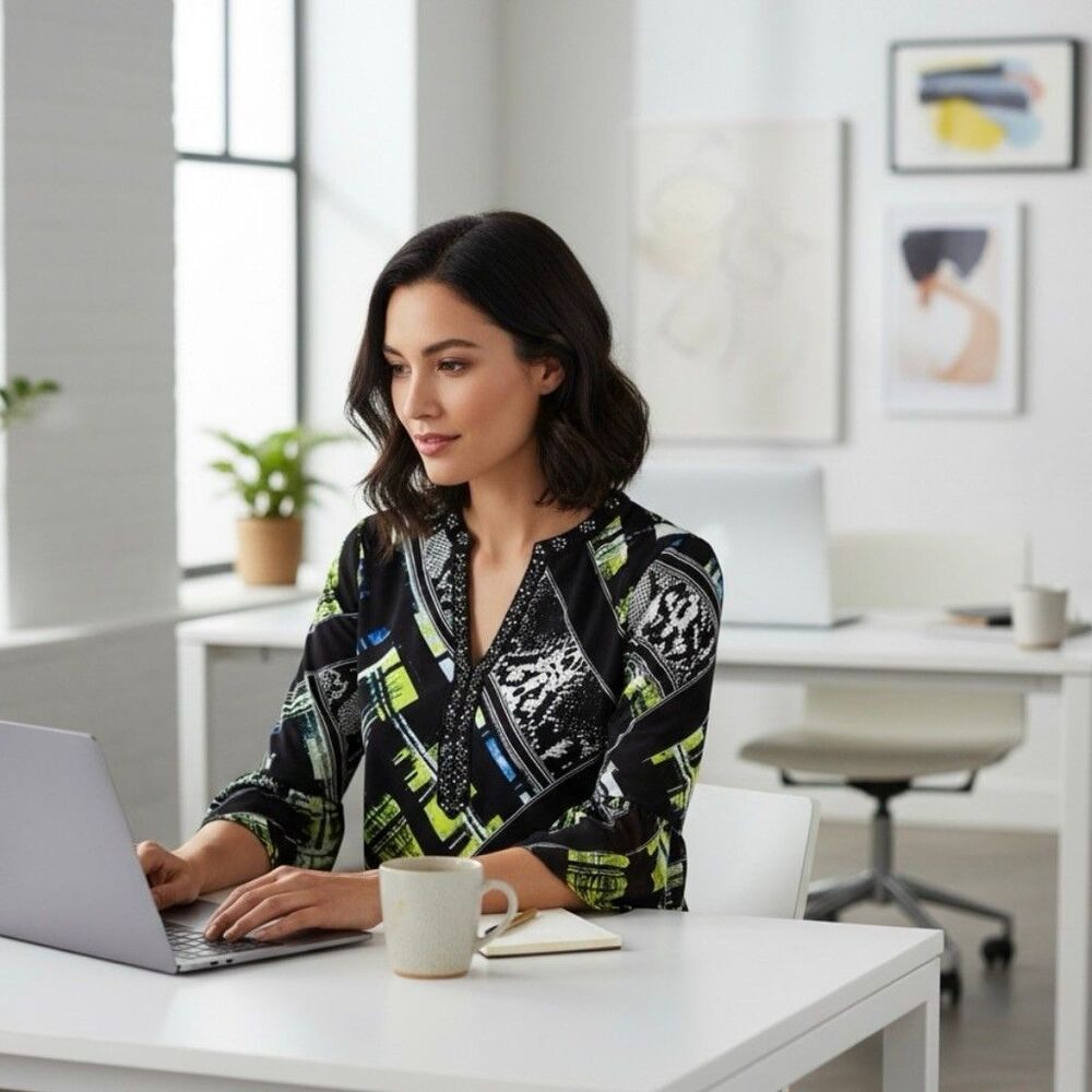 Abstract Print Blouse with Ruffled Sleeves Women's Small